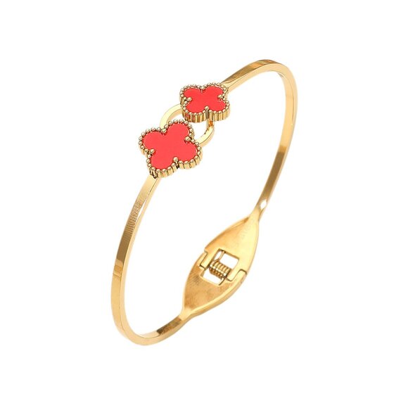 Tigerstars Red Clover Tip Hinged Bangle Bracelet - Picture 1 of 2